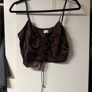Elegant Brown Ruched Satin Top